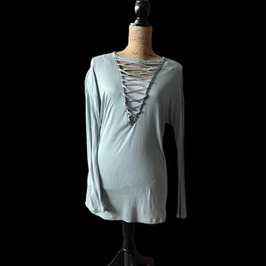 Express long sleeve top with lace front.